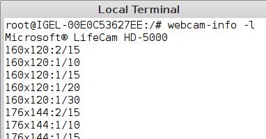 A list with all supported video formats can be created in the Linux Console using the command: webcam-info -l.