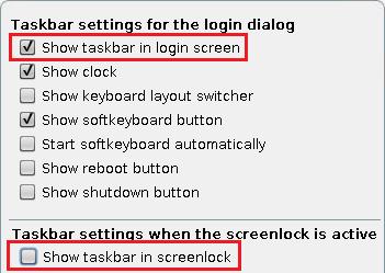 Figure 42: Autostart and Password Settings Taskbar The locked screen does not display the taskbar until the login