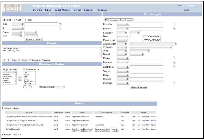 Figure 4. MOCA search resources screen shot v1.0 Once this tool has been developed several scripts were created to allow the migration of the existent information in WCT to the new MOCA's data model.