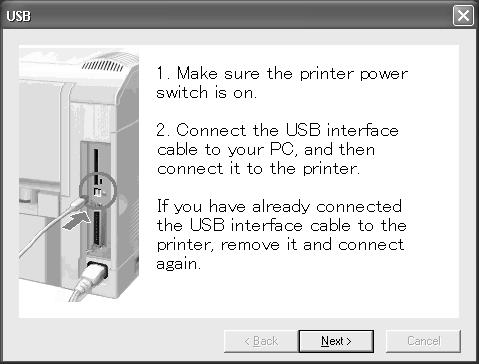 6 When this screen appears, make sure the printer s power switch is on.