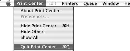 B From the Print Center menu, select Quit Print