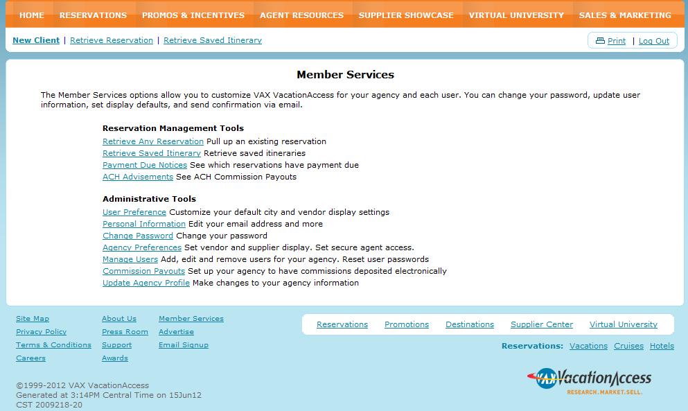 that allow you to change your agency and user preferences. Where is Member Services located?