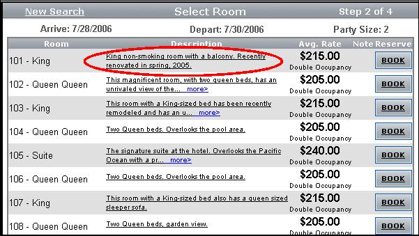 STANDARD DESCRIPTION When the RezStream Booking Engine is configured to make pre-assign reservations, the Internet guest enters arrival and departure dates and then views a list of available rooms.