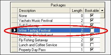 3. The Packages table contains a Bookable column.