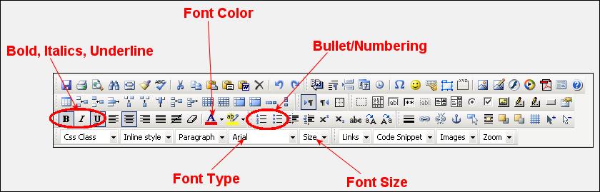 Text is entered and then formatted using the font type and font size drop-downs, in