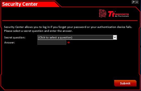 Selecting Password Method: Select desired secret question and enter