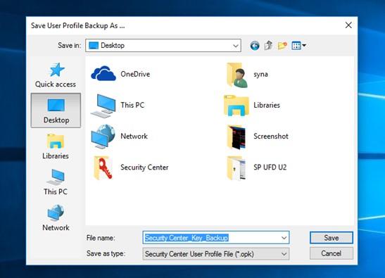 File and Folder Encryption Save the backup security key