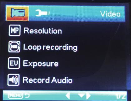 www.proofcam.com Video Menu Options Video Mode Function List Resolution Loop recording Exposure Description Available Option Setting for video resolution. 720P 1280 x 720 is the default settings.