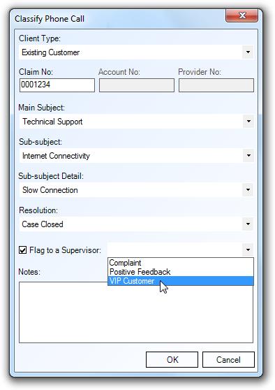 CLASSIFICATIONS FLAGGING REASONS When filling out the Classify window, an agent can flag an event for the attention of their supervisor who will immediately be emailed information about the event