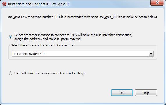 Double-click the AXI General Purpose IO core (version 1.01.b) in the IP Catalog and click Yes to add this IP to the design. The XPS Core Config dialog box will automatically appear.