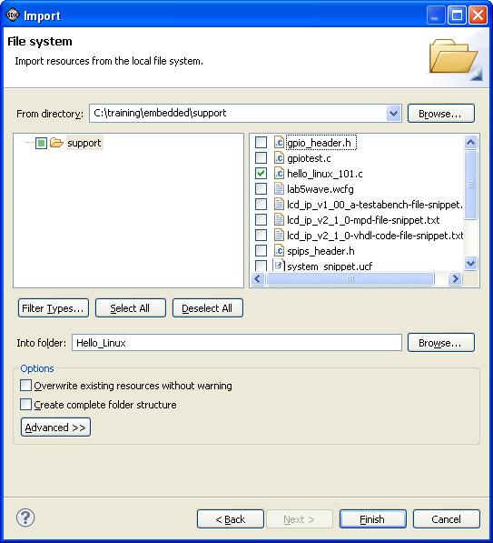 Lab Workbook Running Linux on the Zynq Extensible Processing Platform Use the default Into folder directory path, which