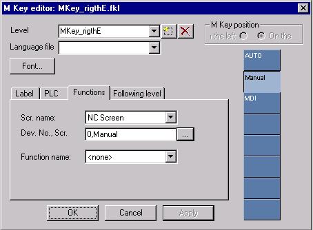 5-12 Configuration of NC Screen and Header (MTC 200) NC Screen Fig. 5-12: M key editor ACIconfigMTasteneditor.
