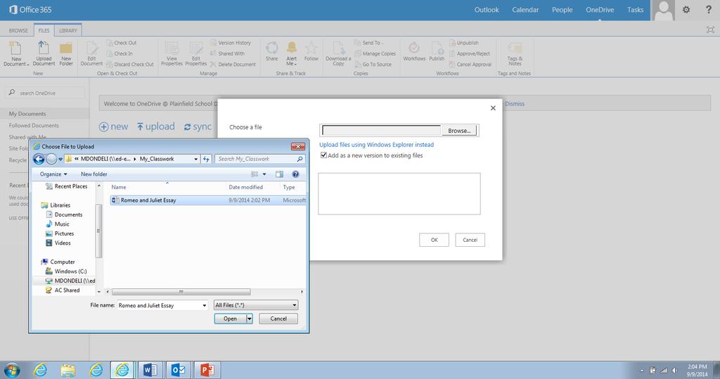 Upload a document Documents may be created at school and saved within the student network area.