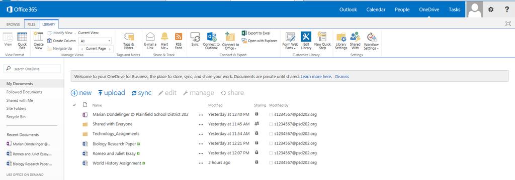 Library Tab offers options for documents: Check the ribbon below to see what is listed To install a copy of Office 365 on home computers