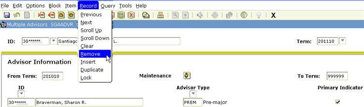 What to do if an incorrect Advisor is listed for the advising term? If an incorrect advisor is listed for the advising term, you will need to delete the incorrect enter the new advisor.
