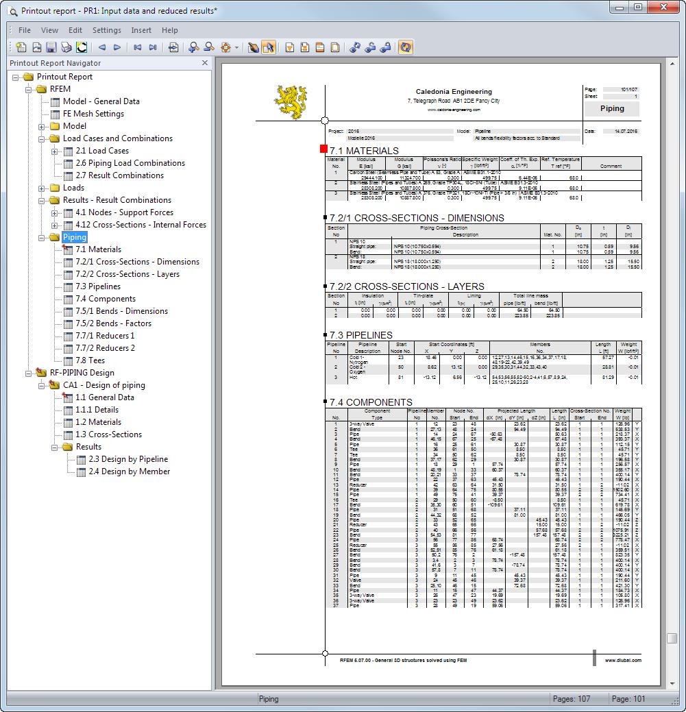 4 Printout 4 Printout 4 4.1 Printout Report Like in RFEM, the program generates a printout report for the RF-PIPING Design results, to which you can add graphics and descriptions.