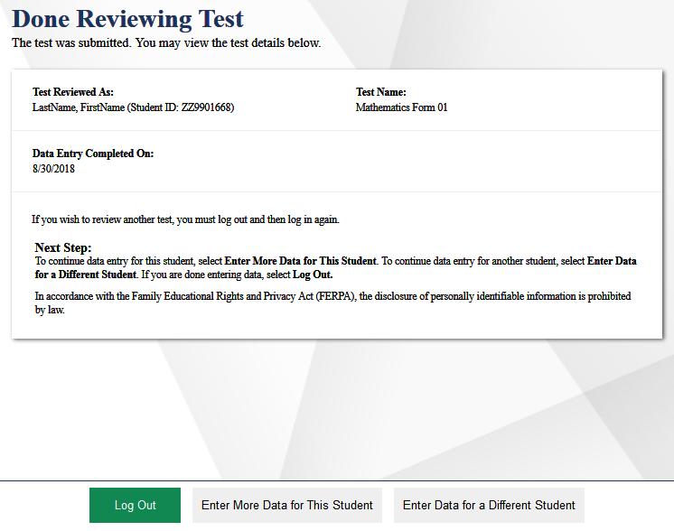 Reviewing the Submitted Test Details Page After you click Yes, the test details page will appear. Figure 16.
