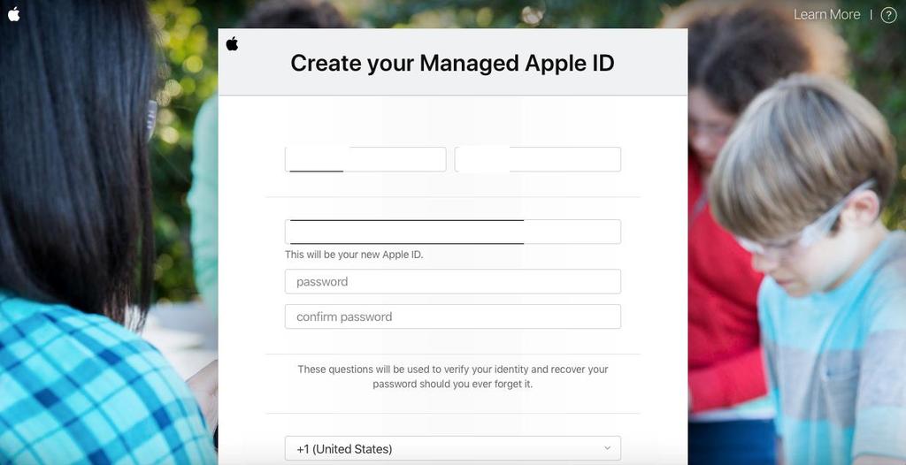 Step Eight: Click Create a Managed Apple ID. Step Nine: You will be presented with the page below.