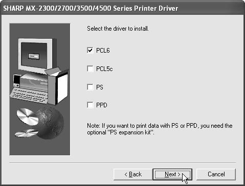 INSTALLING THE PRINTER DRIVER / PC-FAX DRIVER 9 Printers connected to the network are detected.