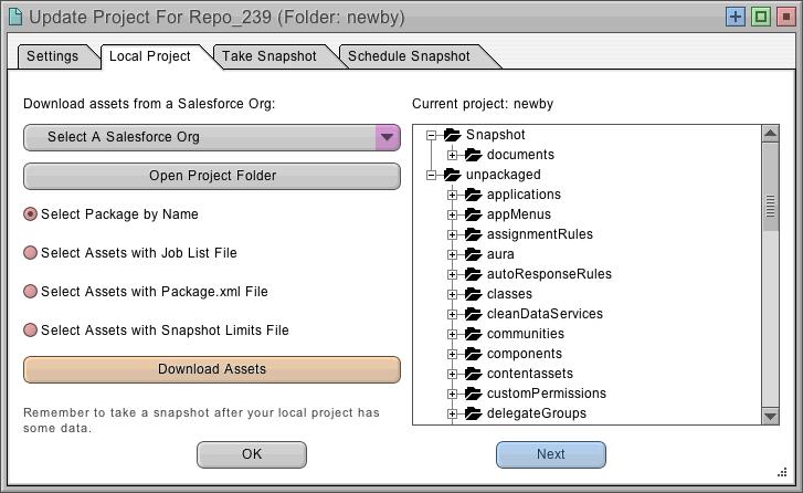 Local Folder in Metadata API Format A developer can populate any local folder with metadata files. Normally the first level of folders will be packages, including a folder for unpackaged assets.