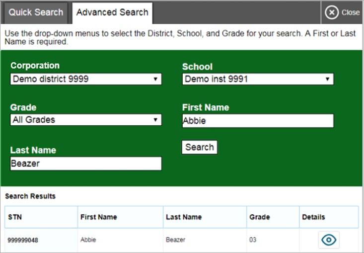 Overview of the Test Administration Sites c. Optional: Enter a student s exact first or last name. Partial names are not allowed. 2. Select Search.