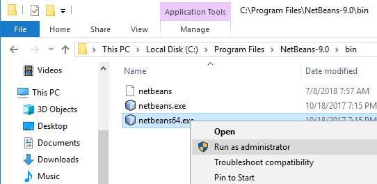 Download the Appache NetBeans 9.0.zip installation package from here. 2. As Administrator extract/copy the NetBeans-9.