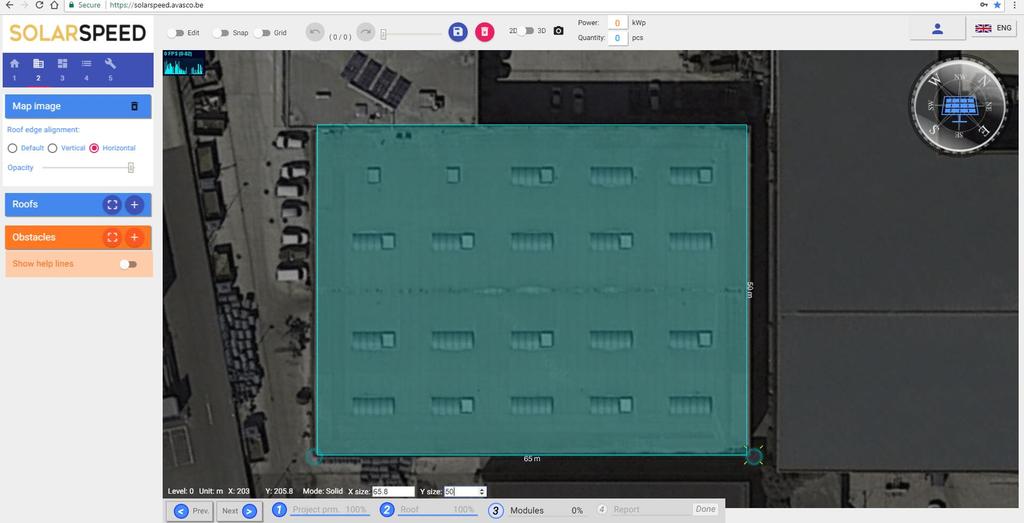 Create roof (rectangular) In case you did not make use of Google Maps: Click on the building icon () on the left menu to switch to the roof drawing editor Create new rectangular roof (), click on