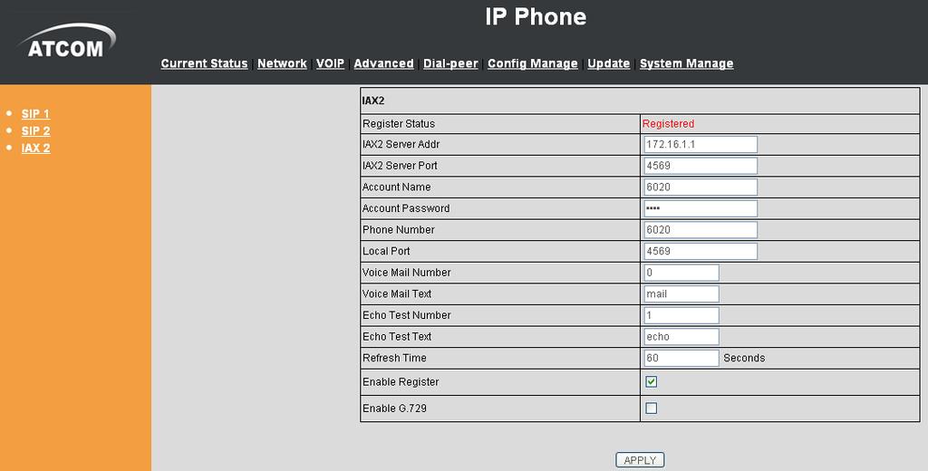 Attention: here you must register IAX2 user instead of SIP user, because the user 6020 is not in the same network segment as IP01.