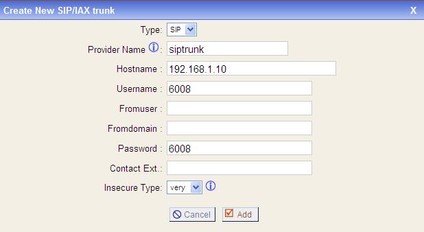 Trunks VOIP Trunks New SIP/IAX Trunk, I configure a SIP trunk like the following: After configuring, please click on