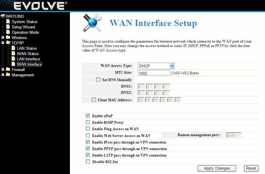 4.3.4 WAN Interface Setup This page is used to configure the parameters for Internet network which