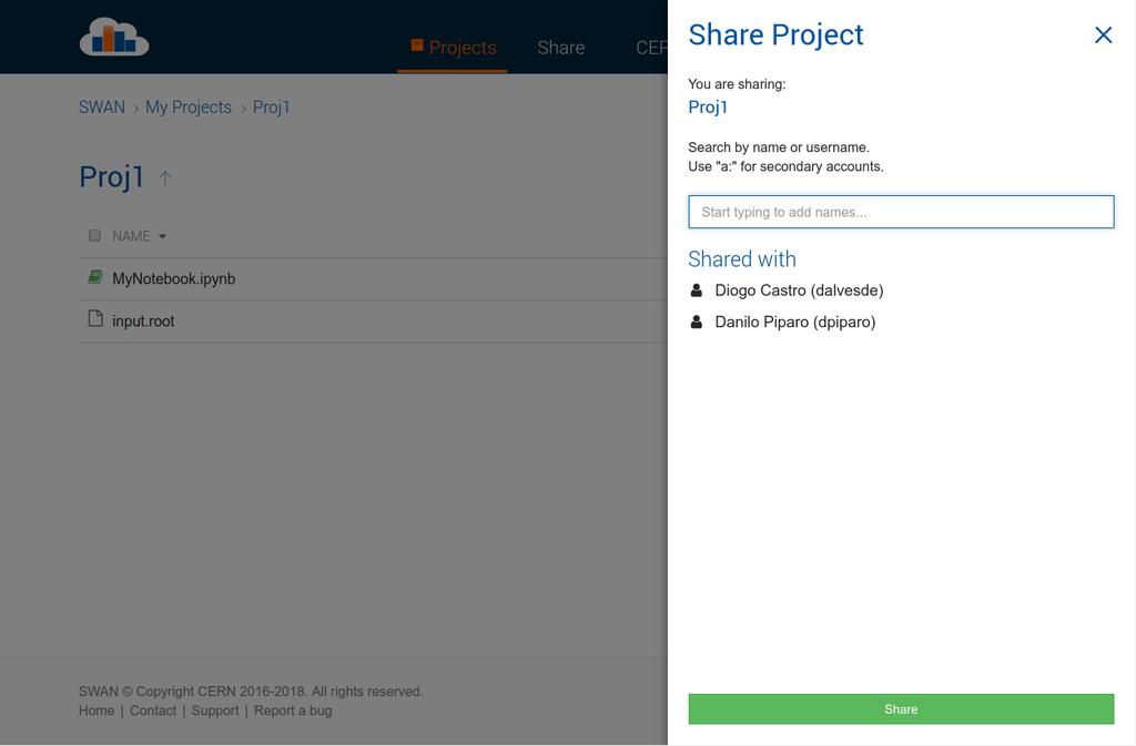 Sharing Made Easy Sharing from within the SWAN interface Integration with CERNBox Users can share