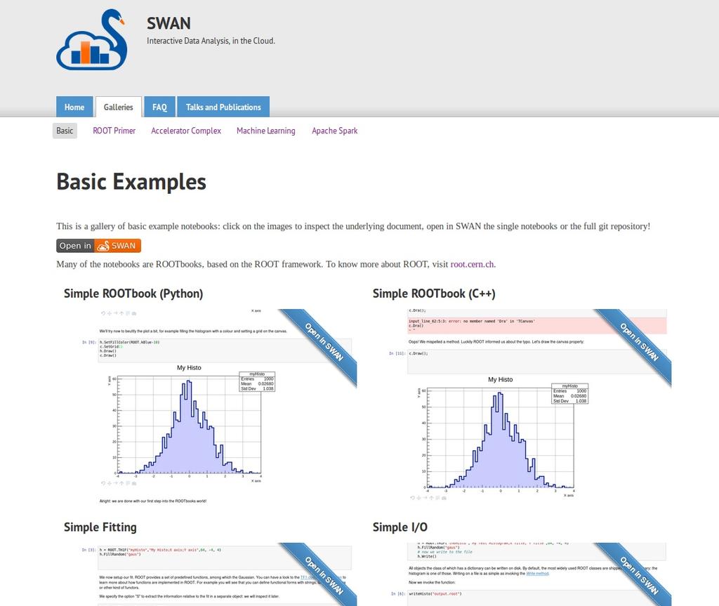 User Community Example notebooks at swan.web.cern.ch SWAN development is guided by our user community New features (libs, kernels,.