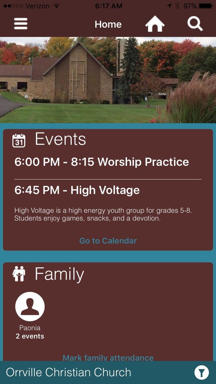 Upon logging into the app, you ll be taken to OCC s home page. Here you'll see your volunteer service, birthdays, events, etc.