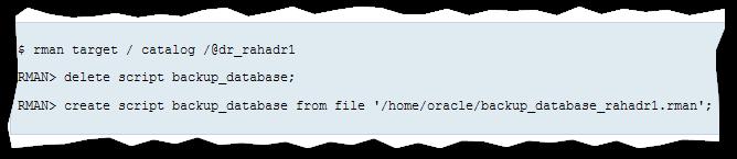 On one of the hosts, create the backup_database_rahadr1.rman text file.