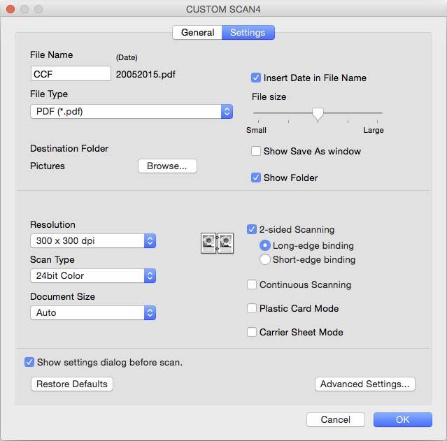 Scan Using Your Computer Settings tab (Scan to File) Select the file format from the File Type pop-up menu.