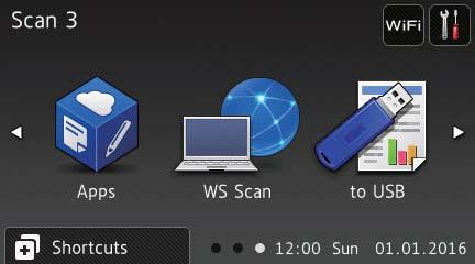The following screens display the machine s status when the machine is idle: 1 1 2 Scan 1 screen The Scan 1 screen provides access to scan features, such as Scan to Web, Scan to PC, Scan to Network.