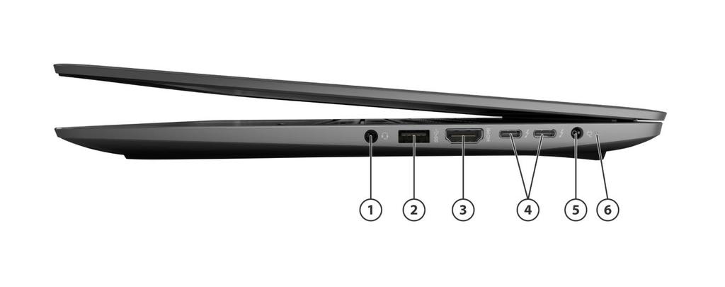Audio in (microphone) / Audio-out (headphone) jack 4. (2) Thunderbolt 3 ports 2.