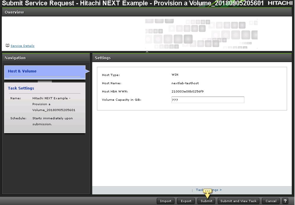 3. To run the provisioning task, click Submit and View Task.
