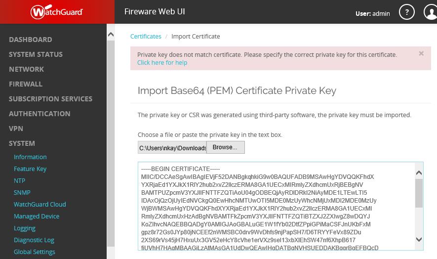 Certificate Import Wizard Certificate import error messages provide detailed feedback For example: