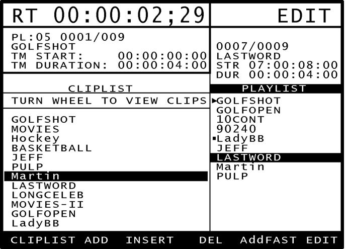 VI. PLAYLIST EDIT SCREEN NOTE: A list must be loaded for the selected channel (see load instructions for main screen, Section VII). Press edit on list screen.
