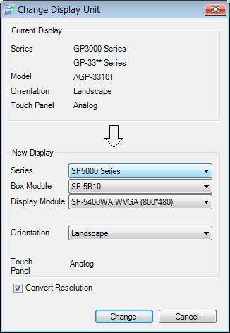 3.4 Change the Display Unit Type Open the received project file (*.prx) of GP3000 series on GP-Pro EX and change the display unit type to SP5000 series. (1) Open the received project file (*.