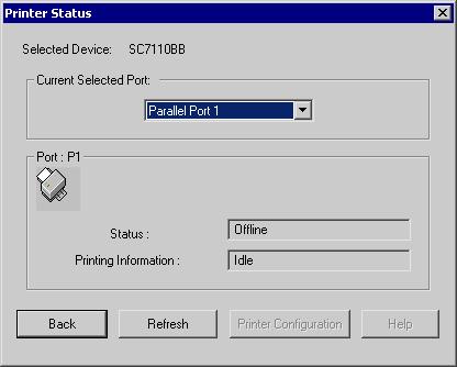 BiAdmin Select the desired port from the drop-down list to display the current status of the printer attached to the port.