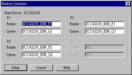 Level One Printer Servers Quickset Button (Bindery) The Quickset button on the previous screen will configure the NetWare server using default values derived from the default name, as shown on the