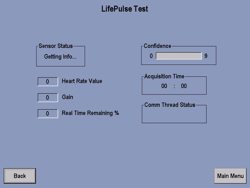 LIFE PULSE TEST The LifePulse System can be tested manually. The system will display a Hands-On reading when the user has placed their hands on the LifePulse Sensors.