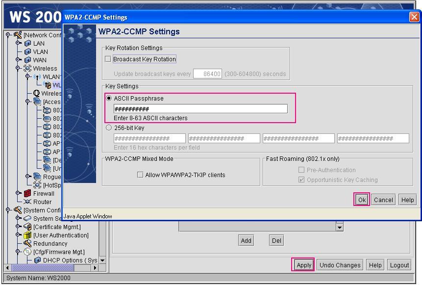 Configuration Guide 3. In the WPA2-CCMP Settings dialog box, under Key Settings, click the ASCII passphrase option to enter the ASCII passphrase. 4.