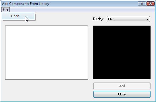 2.6.4. Add Component From Library This is probably the most useful of the options. It allows the user to get an existing component from another model or from a standard library.