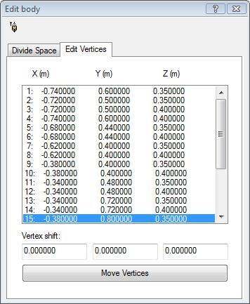 4.2. Edit Vertices This is the second tab option in the "Edit Space" window. This works in exactly the same way as in ModelIT. 5.