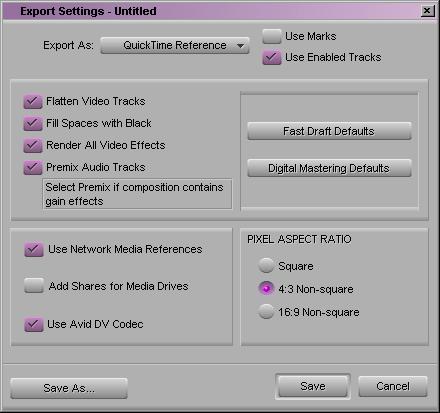 102 Using the Avid DV Codec QuickTime Reference movies and QuickTime movies can use the Avid DV codec for export.