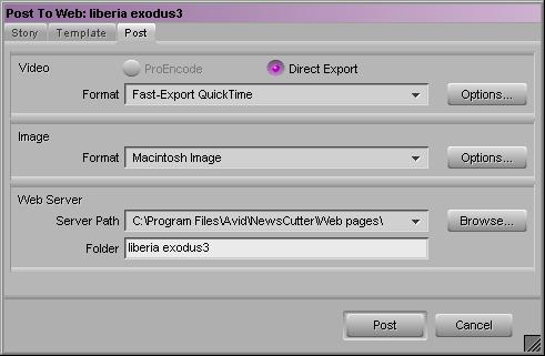 134 client software on your NewsCutter XP system and have configured a DMS broker on your Avid Unity or local area network, you can use the ProEncode option for Post to Web.