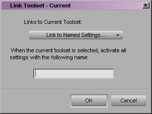 54 The Link Toolset dialog box appears. 3. Choose Link to Named Settings from the Links to Current Toolset pop-up menu. 4. Type the name of the other setting to which you want to link the toolset.